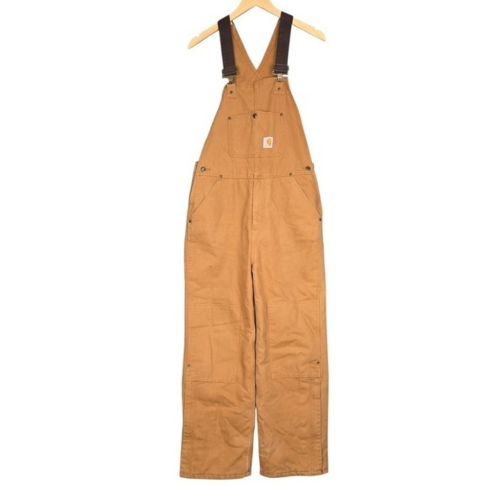 Carhartt Insulated Bib Overalls Women 14 Brown Quilt Lined Duck Canvas Dbl Knee - Picture 2 of 12